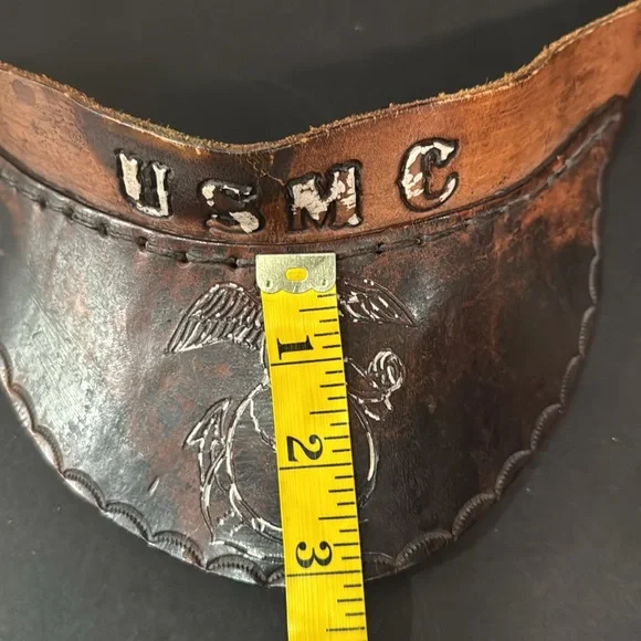 Vintage Leather Tooled USMC Leather Visor - Picture 10 of 15